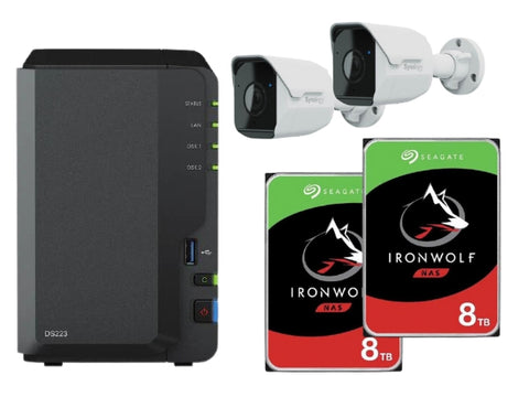 Synology Bundle  Included 1 x DS223 2 x Seagate IronWolf 8TB HDD 2 x BC500 Cameras