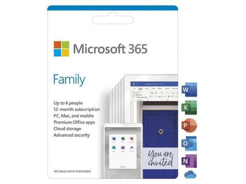 Microsoft 365 Family 1 Year Subscription Medialess up to 6 Devices -  2021 version for PC and Mac. Outlook, Word, Excel, PowerPoint